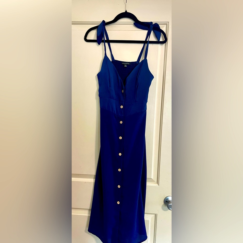 Haute Monde Blue Sweetheart Button-Up Midi Dress